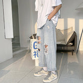 Hearujoy Light Blue Hole Jeans for Men Summer Fashion Casual Trousers Thin Loose Pants Bottoms Vintage Male Cloting Streetwear Plus Size